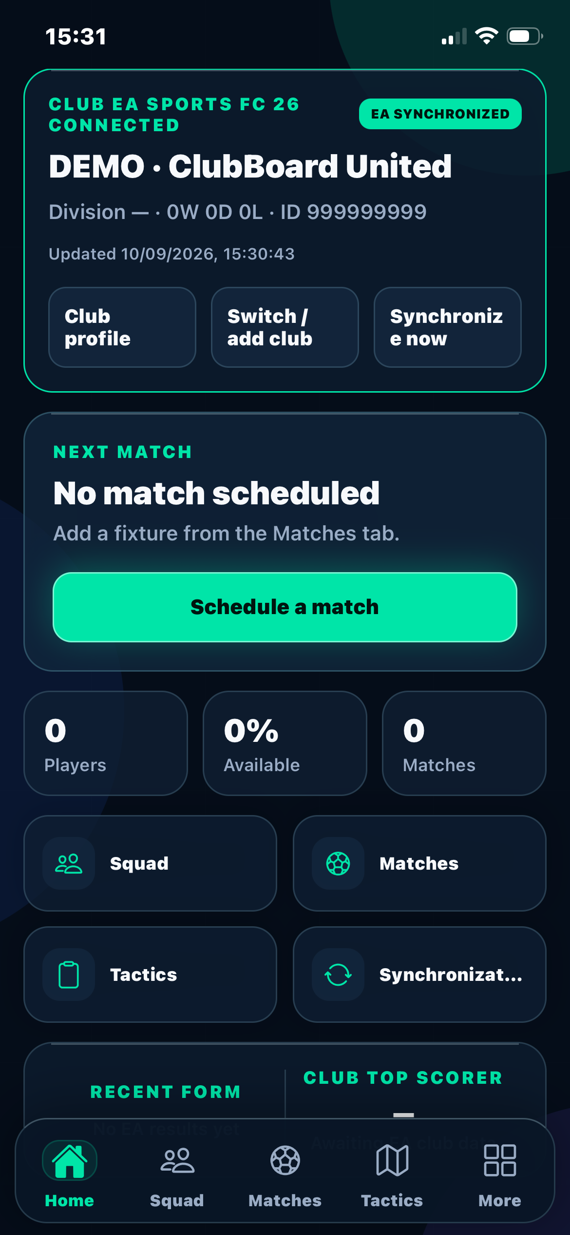 Matchday overview